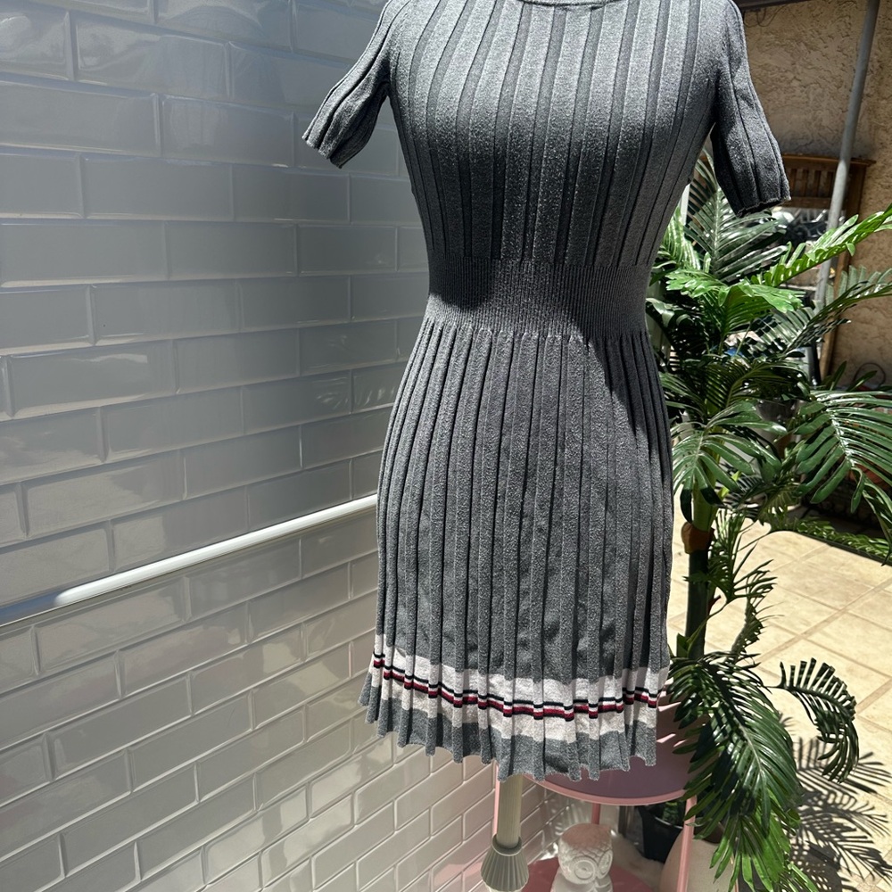 Tommy Hilfiger Gray Ribbed Midi Dress